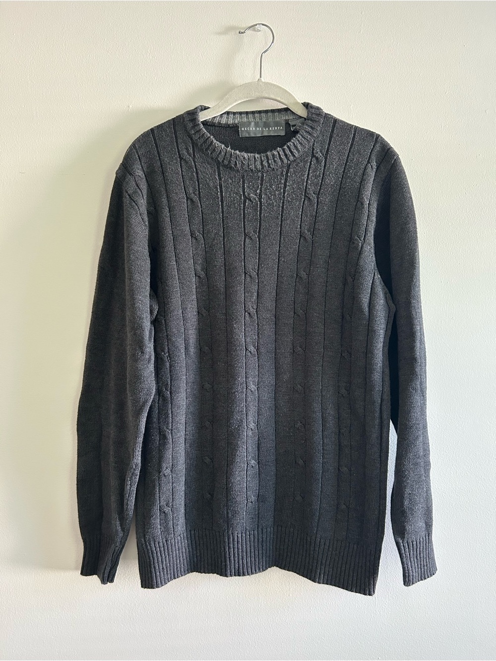 Oscar de la Renta Cable-Knit Crewneck Sweater - Charcoal